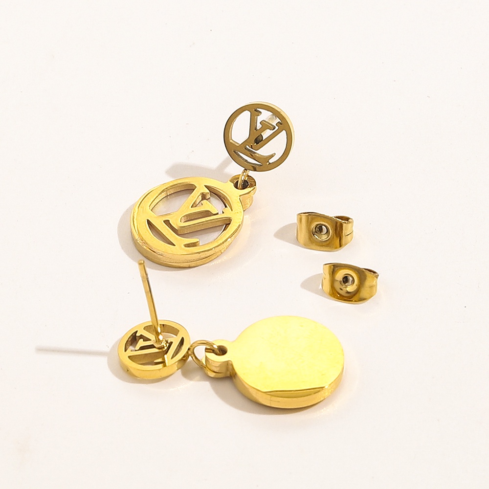 LOUIS VUITTON Khuyên Tai Tròn Bằng Thép Titan In Logo LV Thời Trang