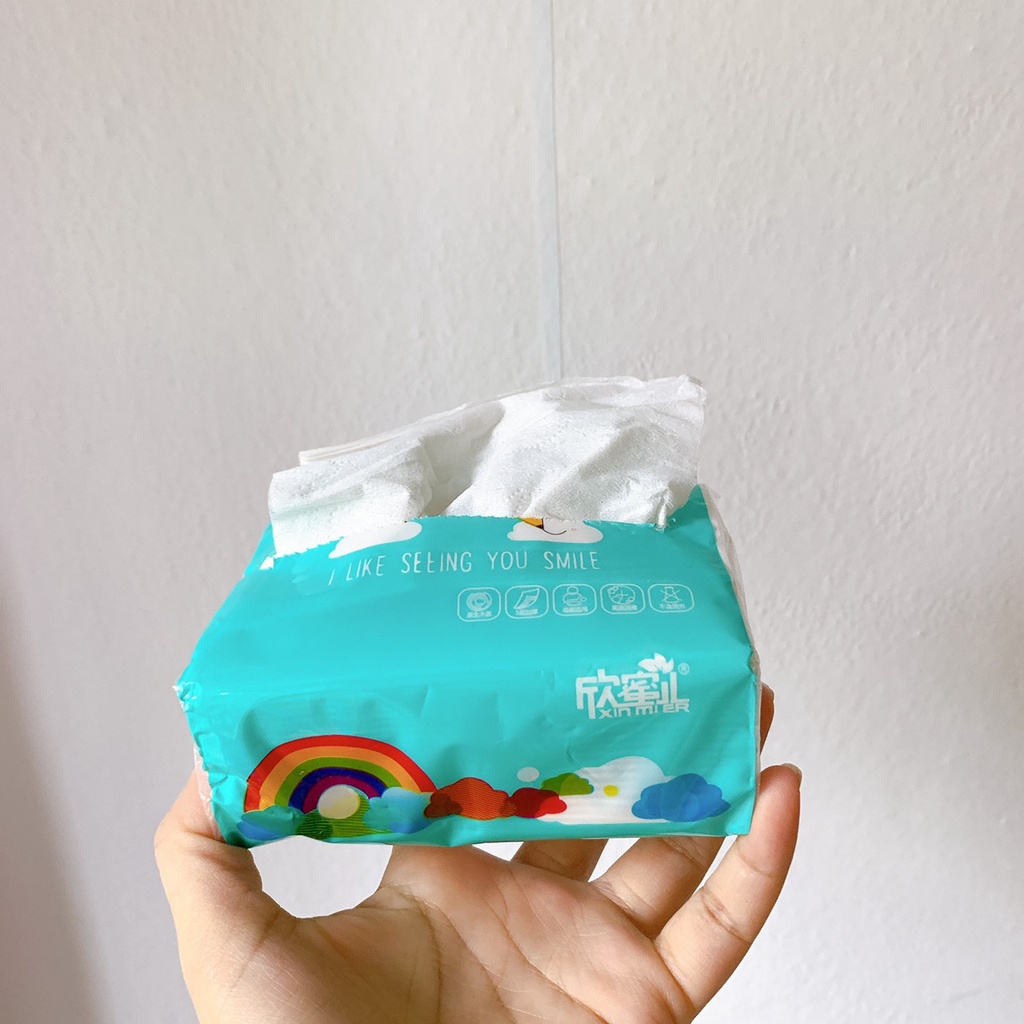 Giấy ăn cầu vồng chính hãng 3 lớp 300 tờ, dai, không chất tẩy trắng, an toàn