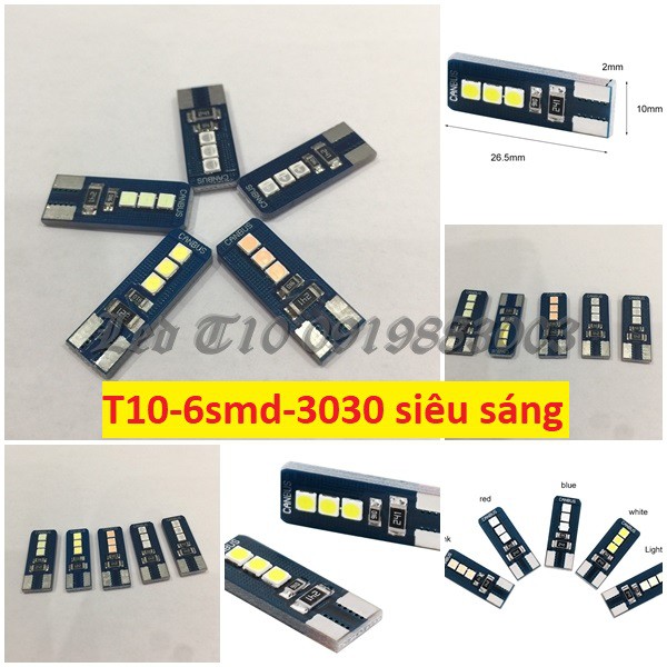 1 bóng Đèn LED Canbus T10 6smd chipled 3030 siêu sáng canbus error T10 demi,xi nhan, soi biển số, xe máy, trần ô tô