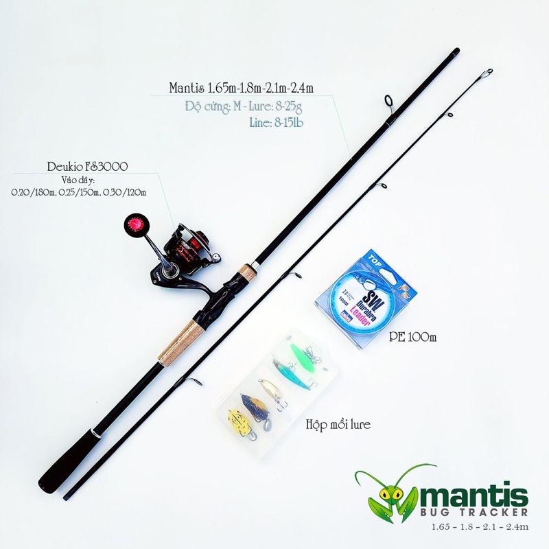 Bộ Cần câu lure đứng carbon Mantis máy câu Deukio Fs3000