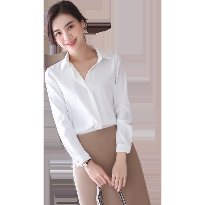 áo sơ mi trắng cổ đức dài tay phong cách công sở hàn quốc chất liệu tằm ý mềm mịn không nhăn nhàu màu A34