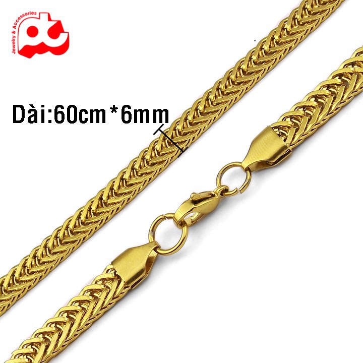 Dây chuyền nam inox thời trang kiểu dẹp  kích cỡ 6mm màu mạ vàng thép không gỉ HSDCNA36