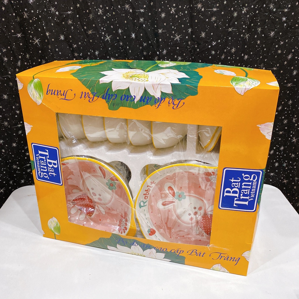 Set bộ đồ ăn thỏ hồng rabbit 13 món kèm hộp