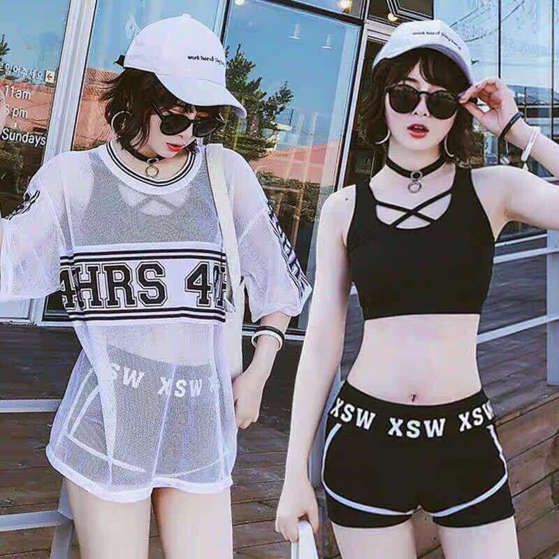 Bộ đồ bơi nữ, bộ bikini có đệm ngực áo lưới ngoài sang chảnh