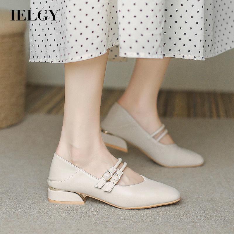 Giày Mary Jane IELGY đế bằng chống trượt màu trơn có khóa cài hợp thời trang
