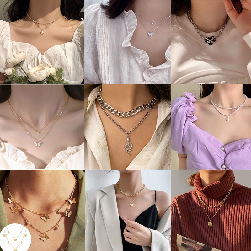 Vòng cổ Mặt Hình Bướm Đính Ngọc Trai Thời Trang Cho Cặp Đôi