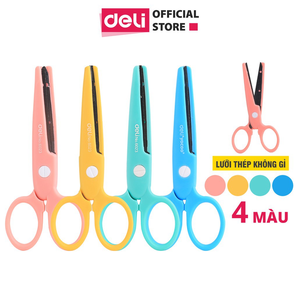 Kéo thủ công học sinh Deli 6023, 58 x 134mm, Xanh dương/ Hồng