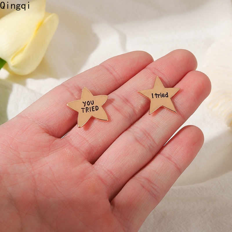 Huy hiệu cài áo MISS ZOE hình ngôi sao năm cánh in chữ I Tried/ You Tried đáng yêu dành cho cặp đôi