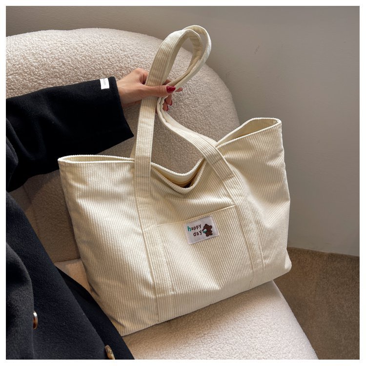 Túi Tote Đeo Vai Vải Nhung Tăm Mịn Nhiều Màu Phong Cách Ullzzang Hàn Quốc