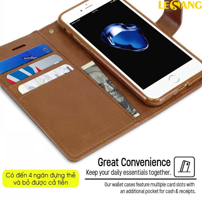 Bao da iPhone 8 Plus / 7 Plus / 7 / 8 / SE 2020 Mercury Blue Moon Wallet Diary - Hàng Chính Hãng