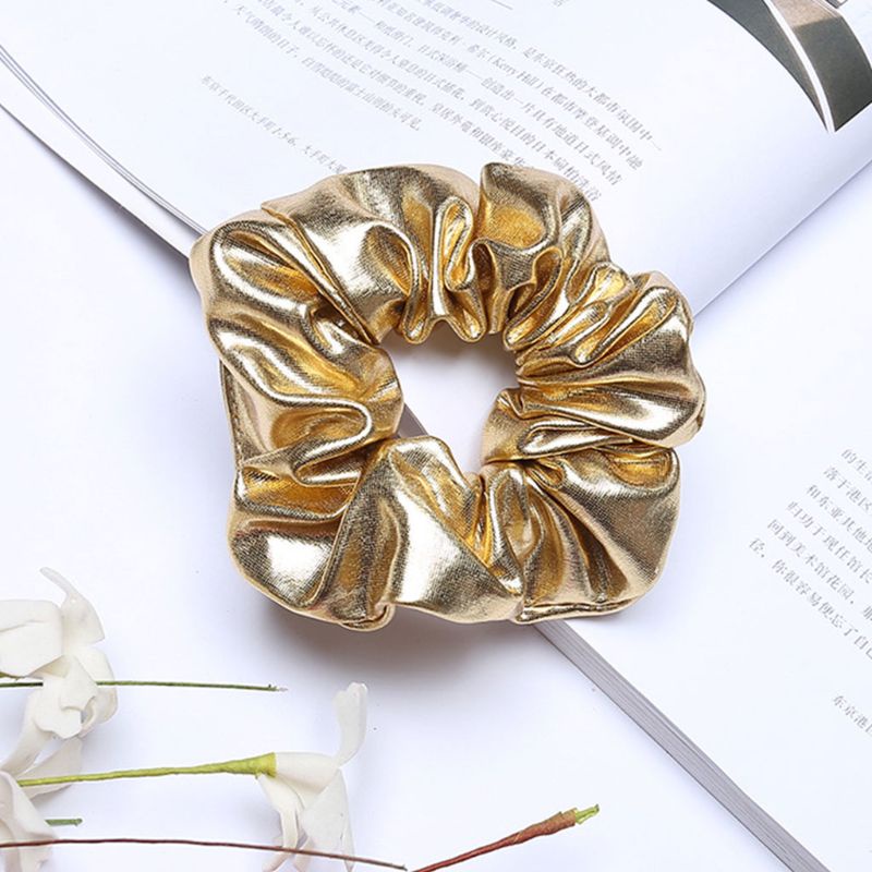 Dây Buộc Tóc Giả Da Bản Rộng 10cm Đính Kim Tuyến Lấp Lánh