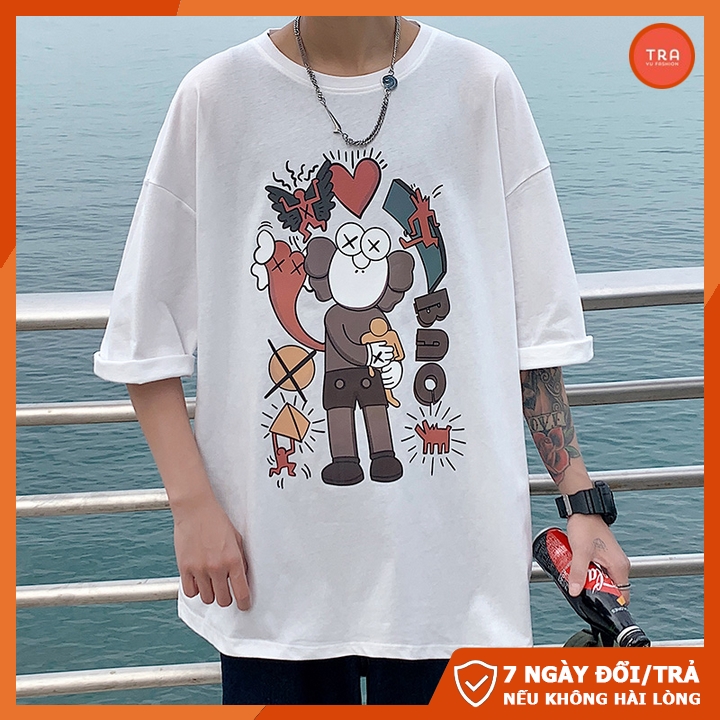 Áo thun tay lỡ form rộng unisex chất cotton mịn mát co dãn 4 chiều in KAWS 1 TL839 | BigBuy360 - bigbuy360.vn