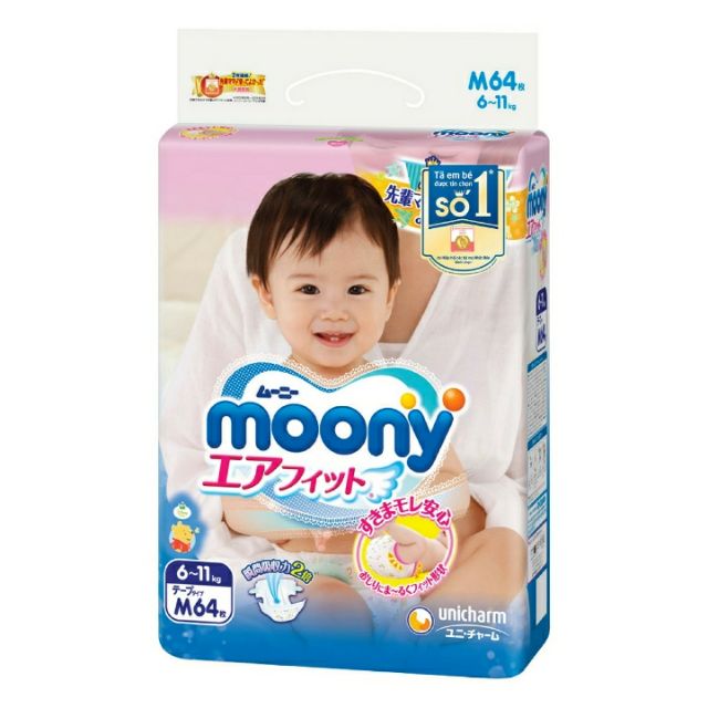 Tã dán/quần Moony NB90/S84/M64/L54/XL38 gái/XL38 trai/L44 trai