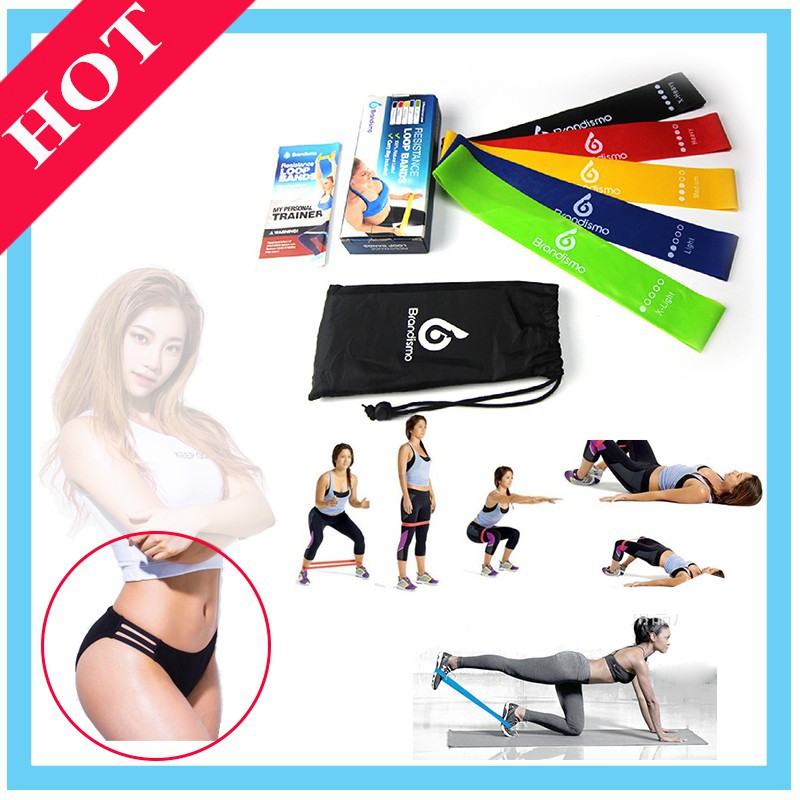 FREESHIP 🎁 Bộ 5 dây đàn hồi mini band tập mông chân ❤️ Dây tập gym [Tặng túi đựng]