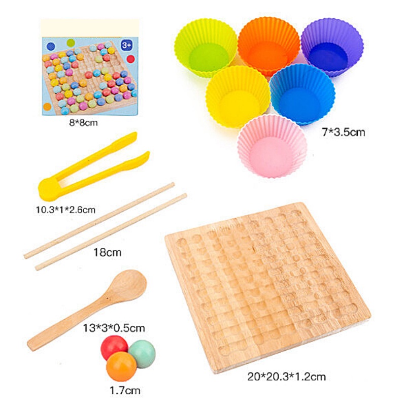 Bộ Đồ chơi gắp hạt số gỗ đếm MONTESSORI AIQ Store kèm bát tăng tập trung cho trẻ