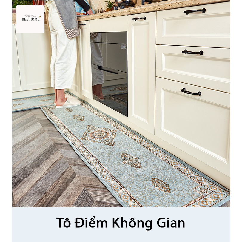 Thảm bếp trang trí trải sàn nhà cao cấp chống trượt Beehome họa tiết cổ điển len thêu thấm hút size 45x80 và 45x120cm