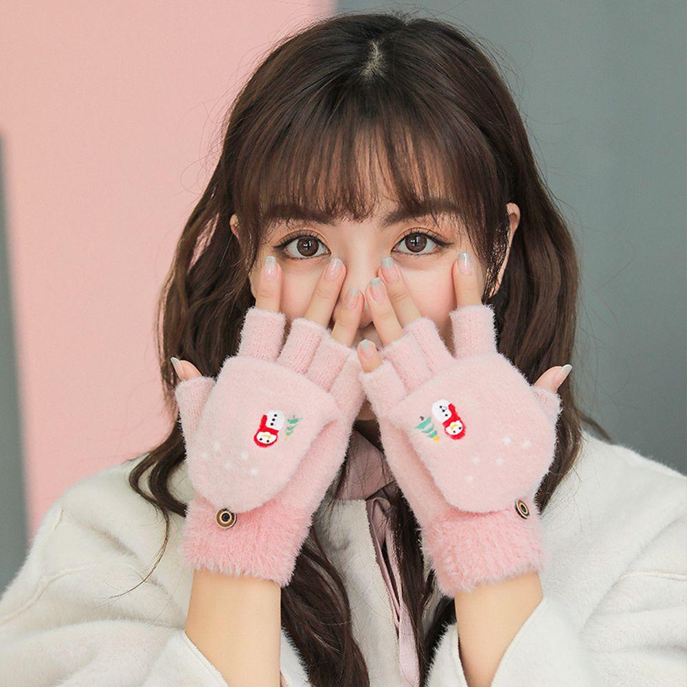 Găng Tay Ngắn Hở Ngón Phủ Lông Chống Gió Thời Trang Mùa Đông Cho Nữ