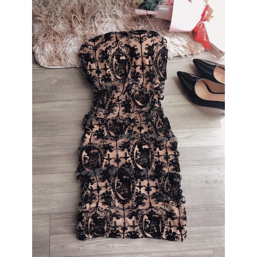 [Hình thật+ Video] Đầm body 2 dây phối lưới họa tiết có mút ngực xịn sò, hàng shop cam kết chuẩn đẹp | BigBuy360 - bigbuy360.vn