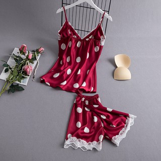 Đồ ngủ lụa sexy chấm bi 🎀FREESHIP🎀 váy ngủ lụa cao cấp hai dây (BỘ CỘC HAI DÂY LỤA)
