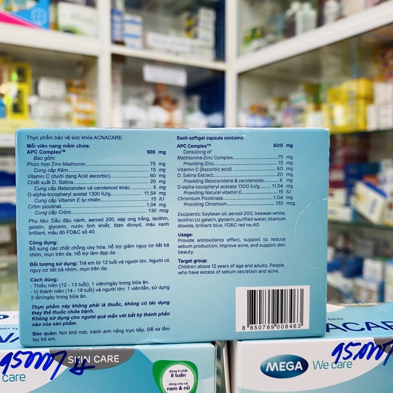 ACNACARE hộp Thực phẩm bổsung chống oxy hoá, hỗ trợ giảm nguy cơ tiết bã nhờn, mụn trên da. Hỗ trợ