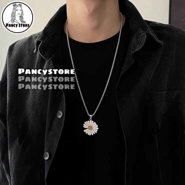 vòng cổ dây chuyền titan hoa cúc nam nữ Unisex