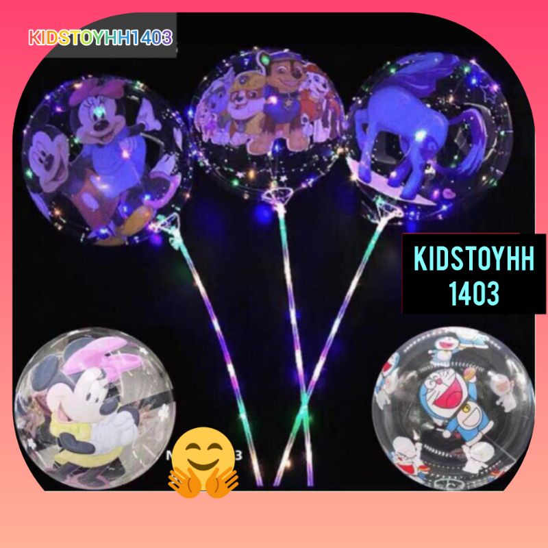 Combo Bóng Galaxy + Tay Cầm 2 Pin AA Có Dây Đèn Led 7 Màu Dài + Hình Con Vật Đáng Yêu Bên Trong.