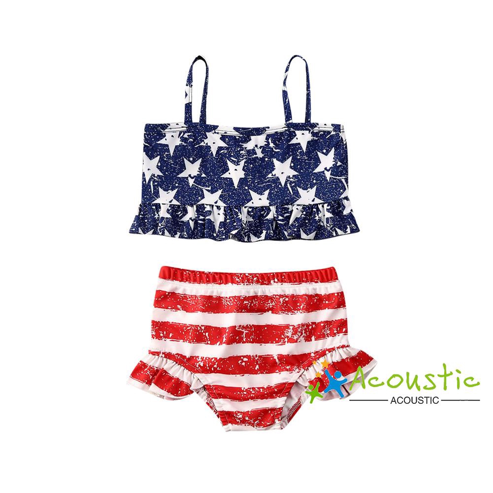 ➤♕❀❤Swimwear Cute Two Piece Bathing Suit for Kids Girls Floral Print Top+ Stripe Underpants