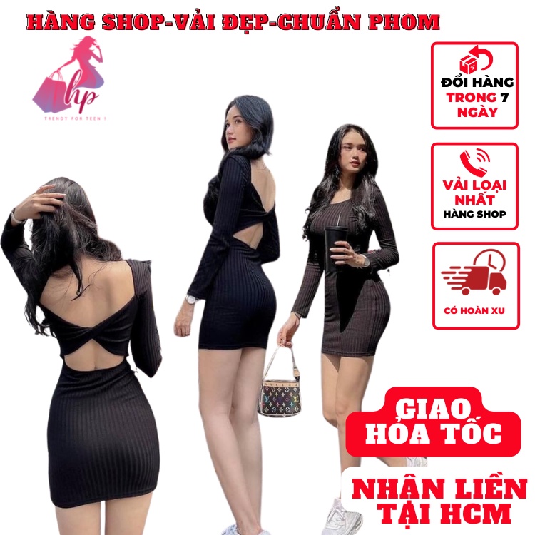 Váy đầm nữ ôm body hở kiểu xoắn lưng tay dài màu cực sexy mẫu mới 2022- mã VD134