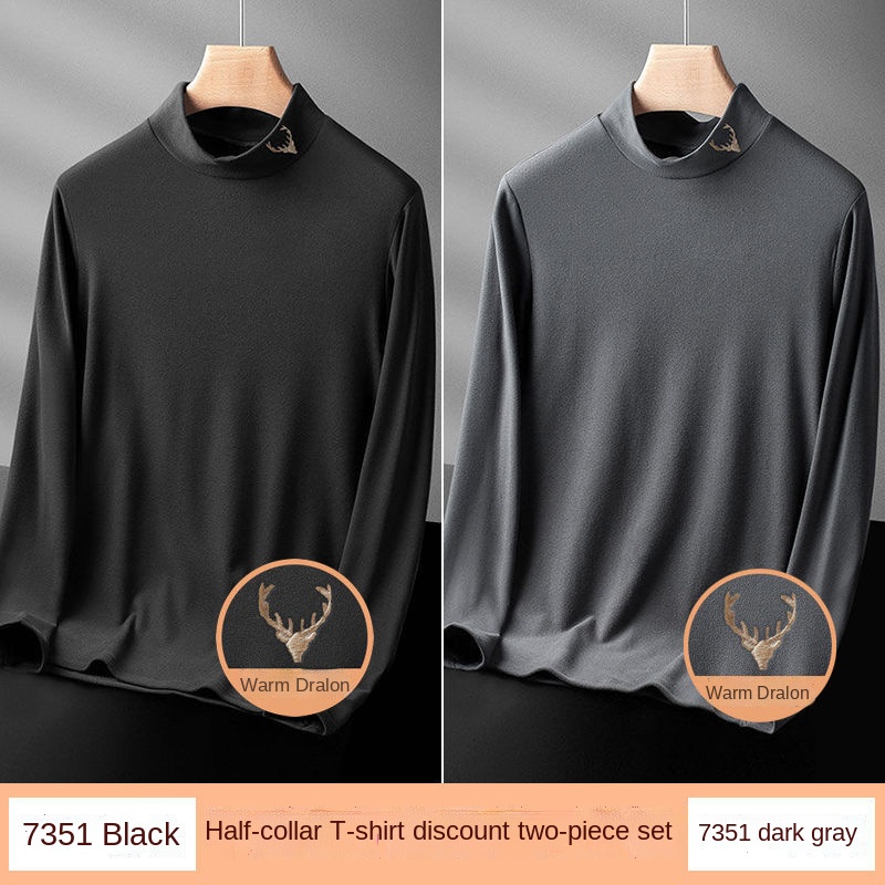 Áo thun tay dài cổ cao dáng rộng hai mặt bằng vải nhung dày cỡ lớn thời trang thu đông cho nam