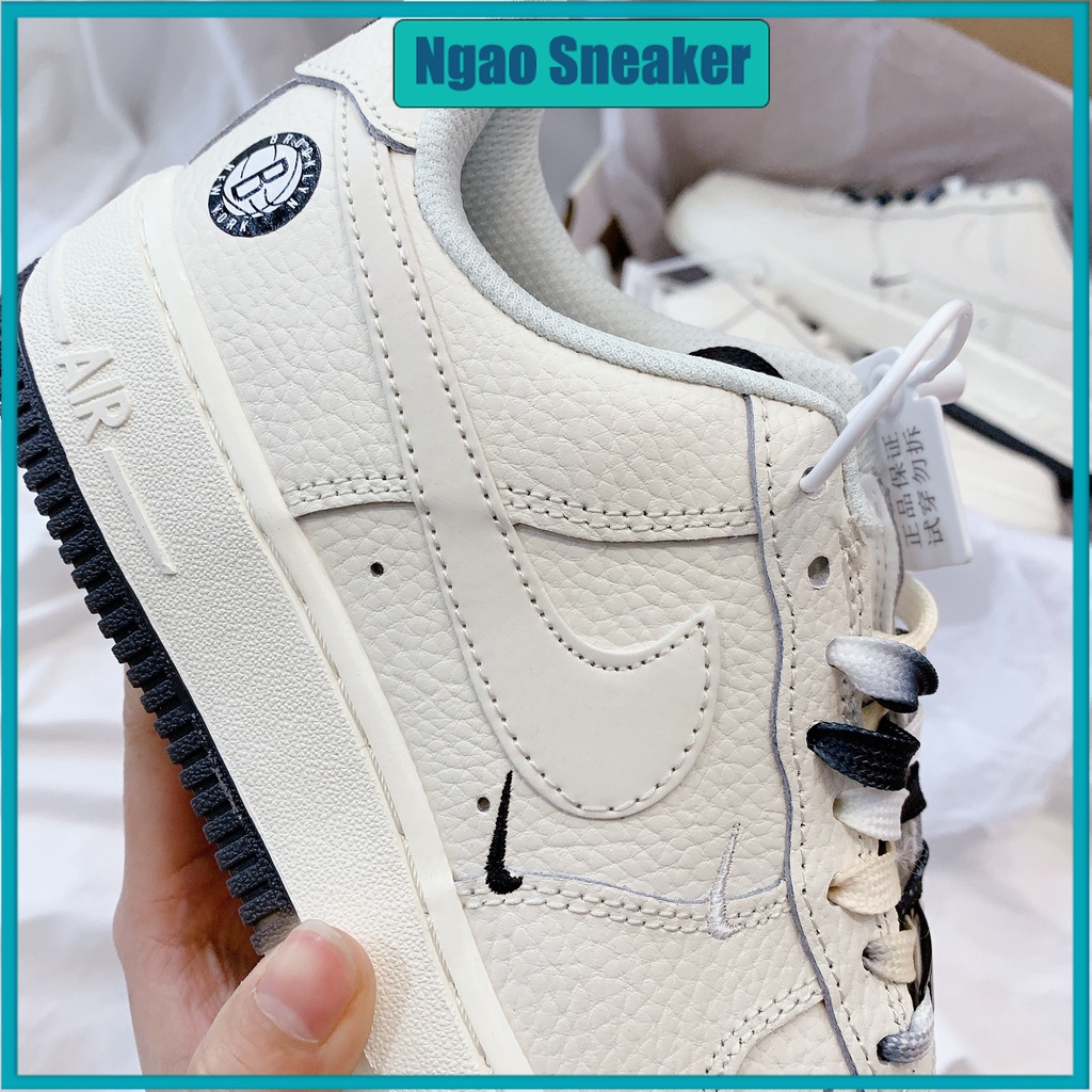 Giày AF1 Air Forc Brooklyn Âm Dương Kem Da Nhăn Phản Quang