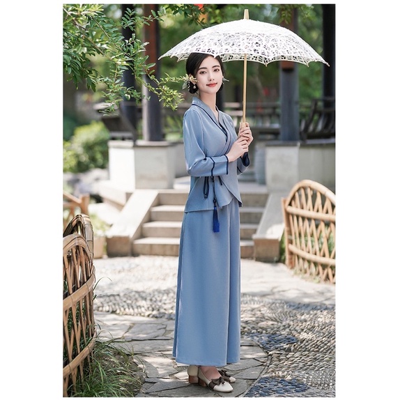 Set bộ quần áo cổ trang kiểu trung hoa trung quốc hán phục đi lễ chùa