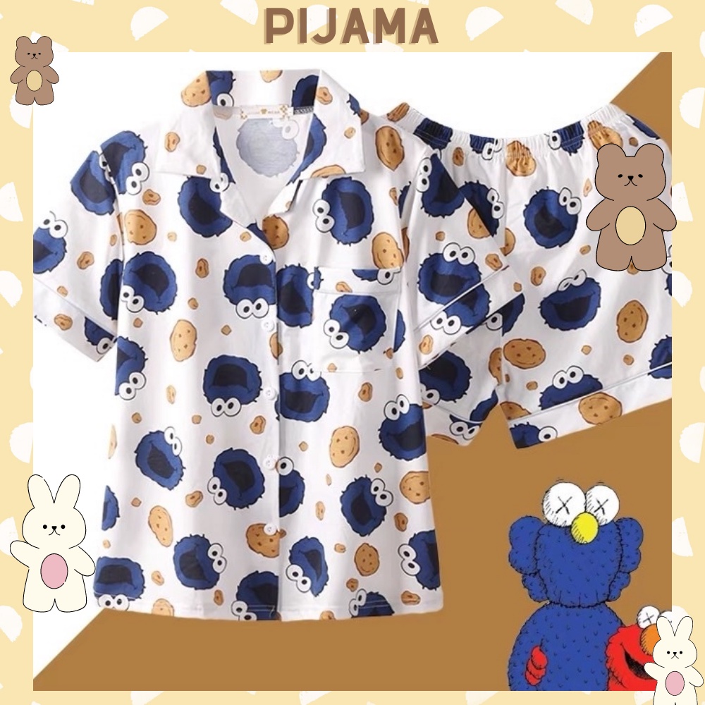 Bộ đồ ngủ pijama nữ cộc tay quần đùi chất lụa Kate Thái mềm mịn màu trắng họa tiết hoạt hình dễ thương