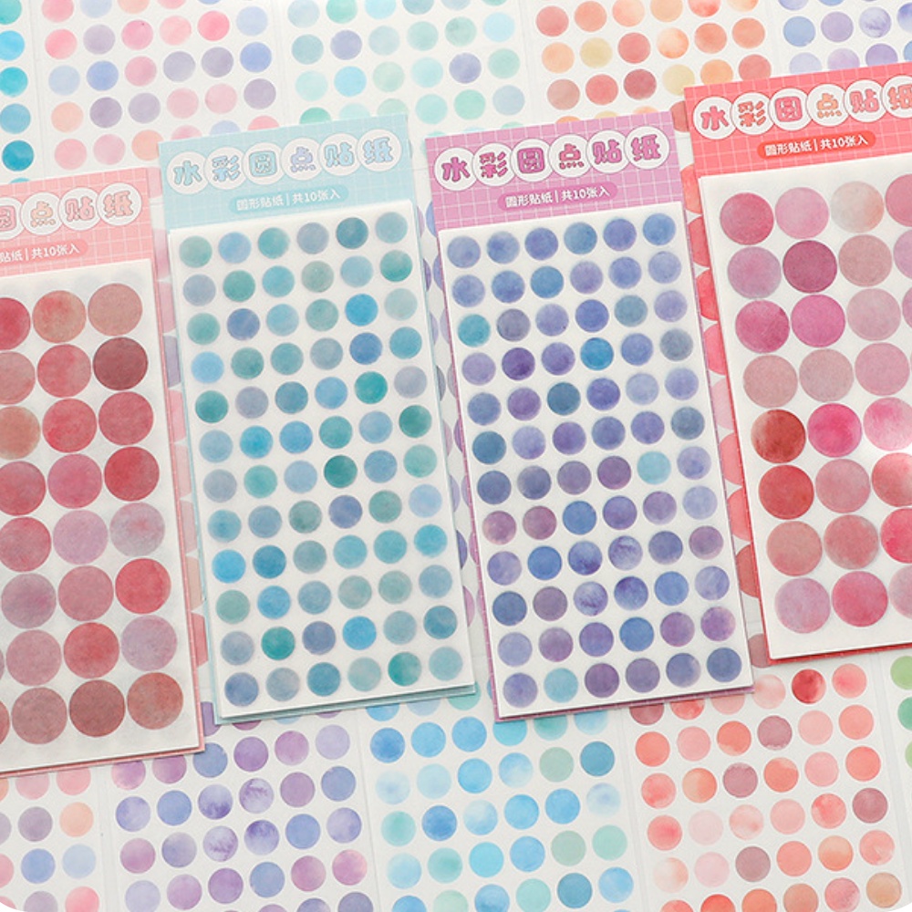 Set stickers 10 tấm hình tròn trang trí sổ, dán postcards