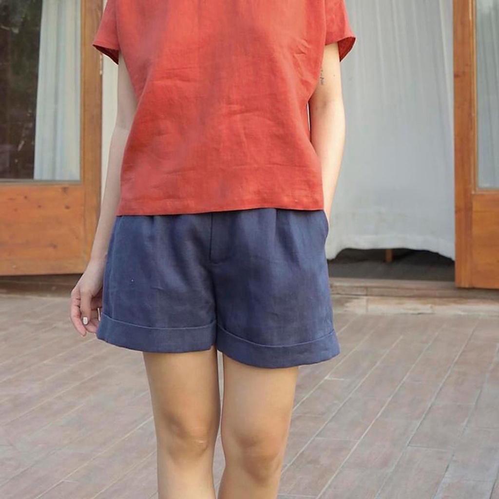Quần short nữ Linen bột Premium xắn gấu trẻ trung