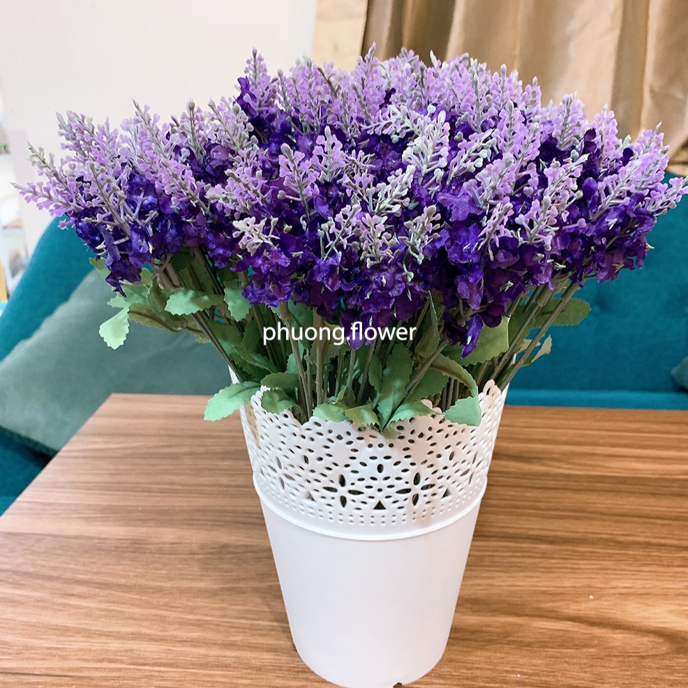 Cành hoa oải hương lavender giả nhân tạo loại 10 nhánh cành dài hoa ngắn giống hoa thật dùng cắm lọ rất đẹp