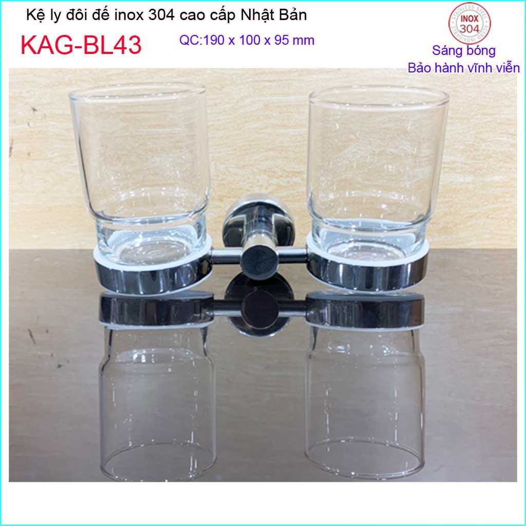 Kệ ly đôi inox kace KAG-BL43, kệ để ly bàn chải inox 304 Nhật Bản đế tròn cao cấp thiết kế tuyệt đẹp