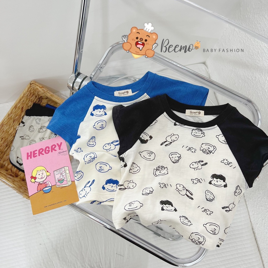 Set bộ cộc tay Beemo chất liệu cotton in hình Snoopy and Friends cho bé trai, bé gái từ 1 đến 6 tuổi - 22B080