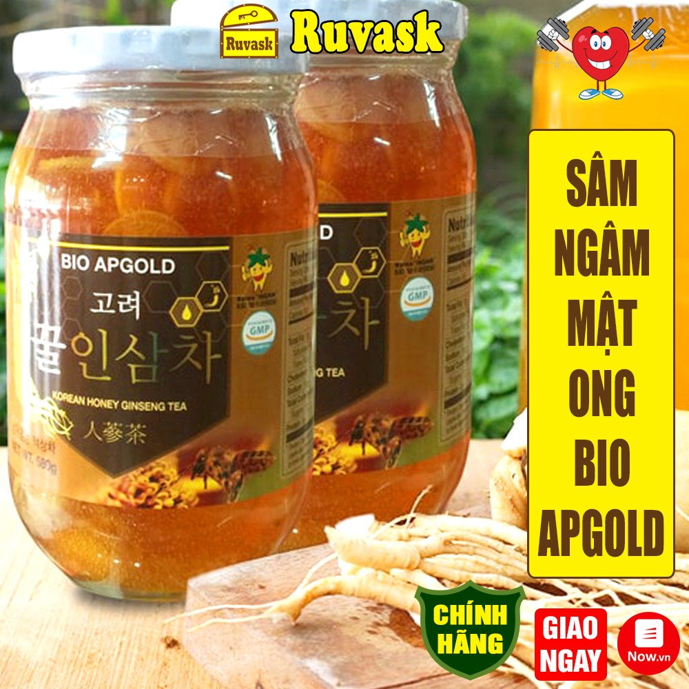 Sâm Ngâm Mật Ong Hàn Quốc 580g Bio Apgold - Hồng Sâm Tươi Lát Tẩm Mật Ong Hạn Quốc CHÍNH HIỆU - Nhân Sâm Ngâm Mật Ong