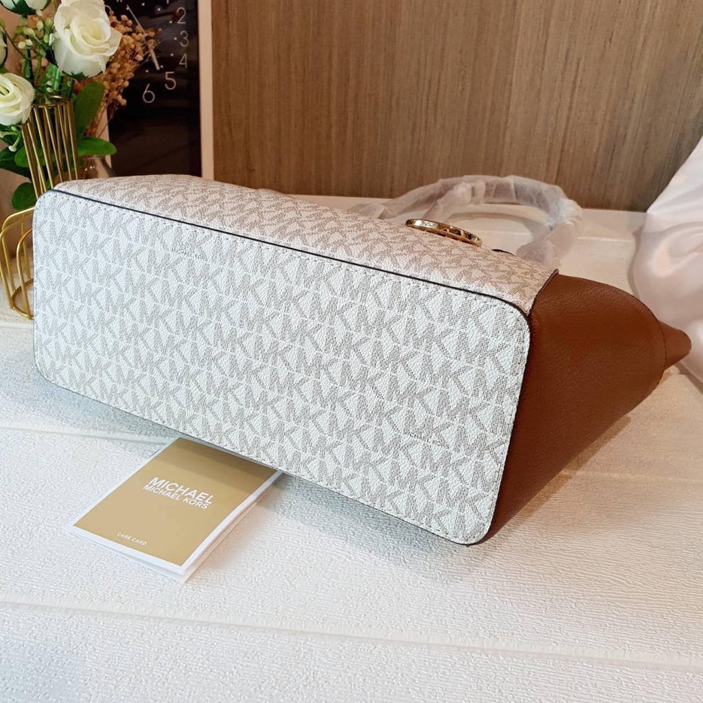 Michael Kors - Túi MK Charlotte Large Logo and Leather Top-Zip Tote Bag