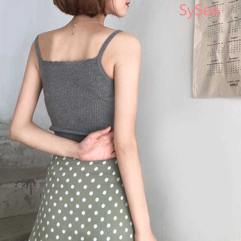 Áo Hai Dây Dệt Kim Màu Sắc Đơn Giản Cho Nữ