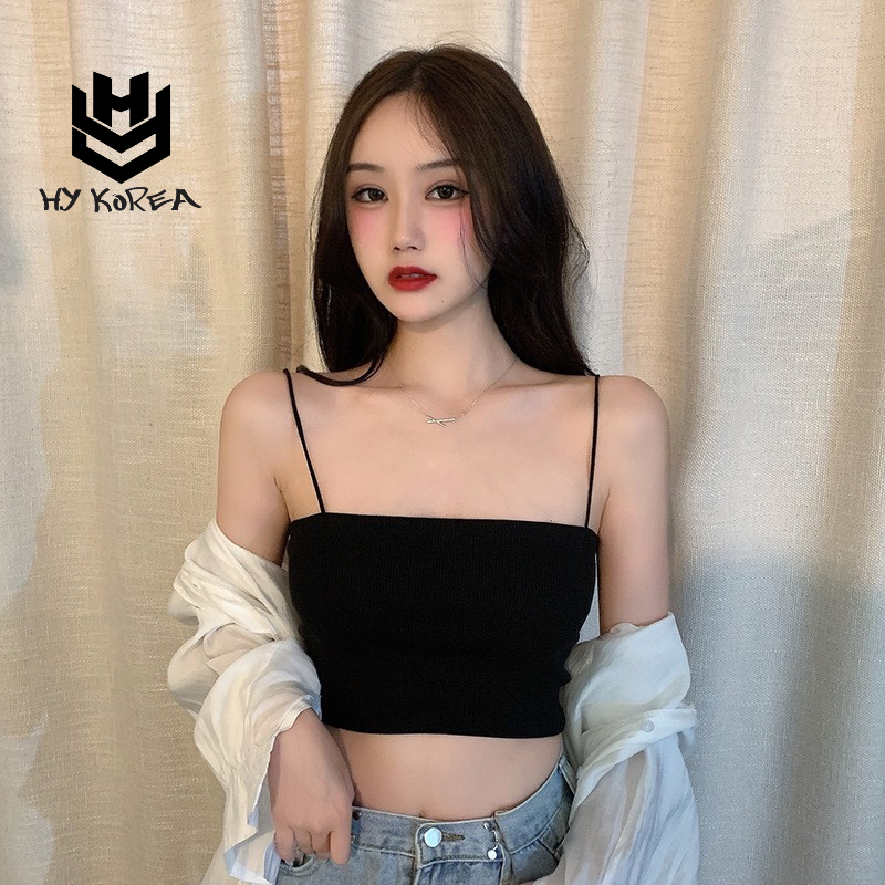 Áo 2 dây nữ croptop trơn HY KOREA dáng ngắn ôm Freesize