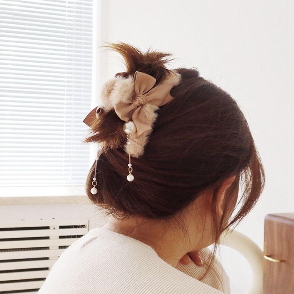 MXGOODS Kẹp Tóc Đính Nơ Lông Xù Phối Tua Rua Đáng Yêu Thanh Lịch Cho Nữ