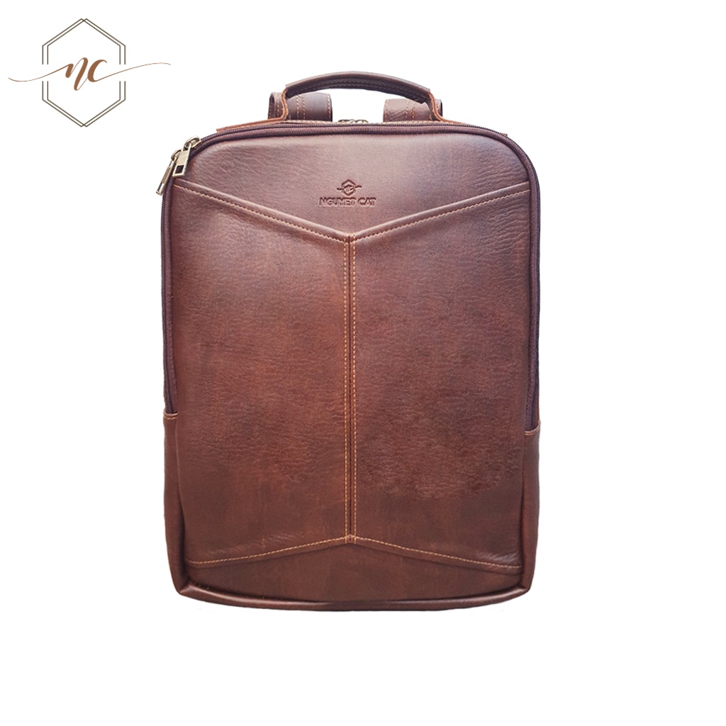 Balo Đựng Laptop NGUYET CAT Leather, Da Pu Cao Cấp, Thời Trang, Trẻ Trung Cho Nam, Balo Thời Trang Chống Nước NC09