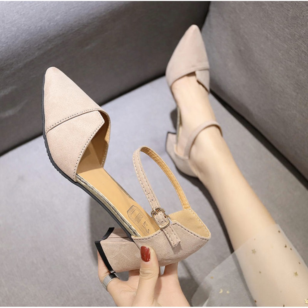 [Xả sốc] Giày cao gót da lộn 2 màu đen và be