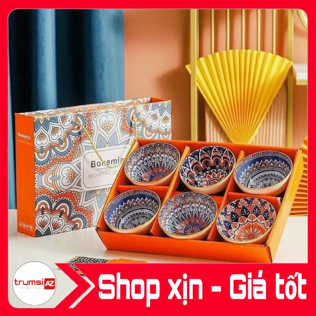 Bộ 6 chén kèm đũa chi tiết Thổ Cẩm sang trọng