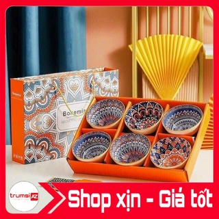 Bộ 6 chén kèm đũa chi tiết Thổ Cẩm sang trọng