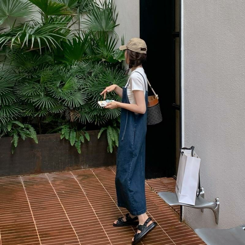 Đầm Yếm Denim Dáng Chữ A Form Rộng Xẻ Tà Thời Trang Cho Nữ