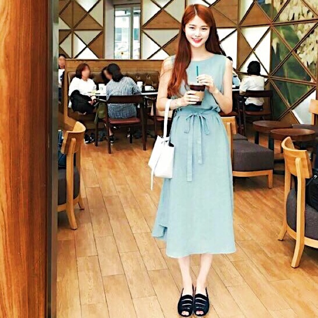 Đầm váy mint cột eo