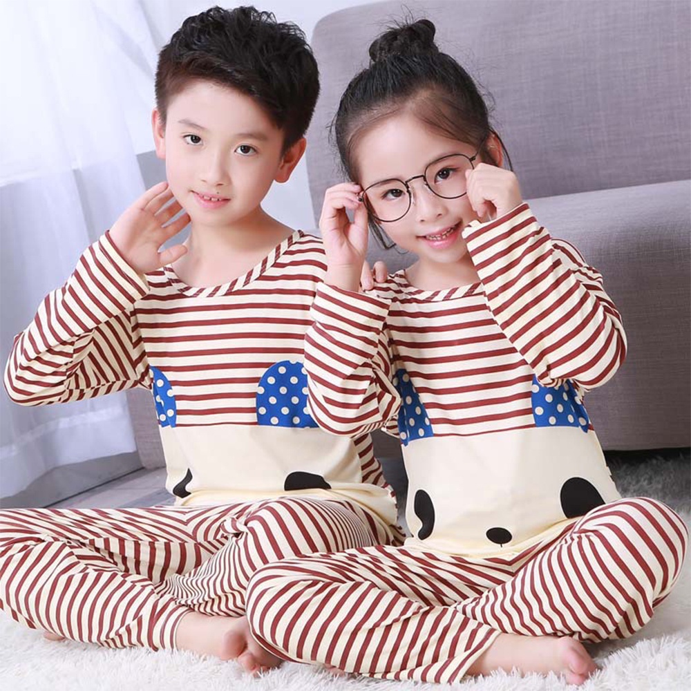 Bộ đồ ngủ tay dài cổ tròn vải cotton pha in họa tiết động vật dễ thương cho trẻ em (có bán lẻ)