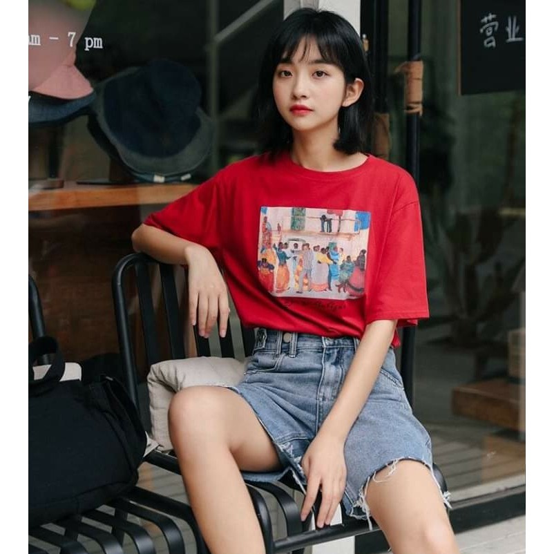 Áo thun tay lỡ form rộng unisex mặc áo phông đôi hình tranh sơn dầu